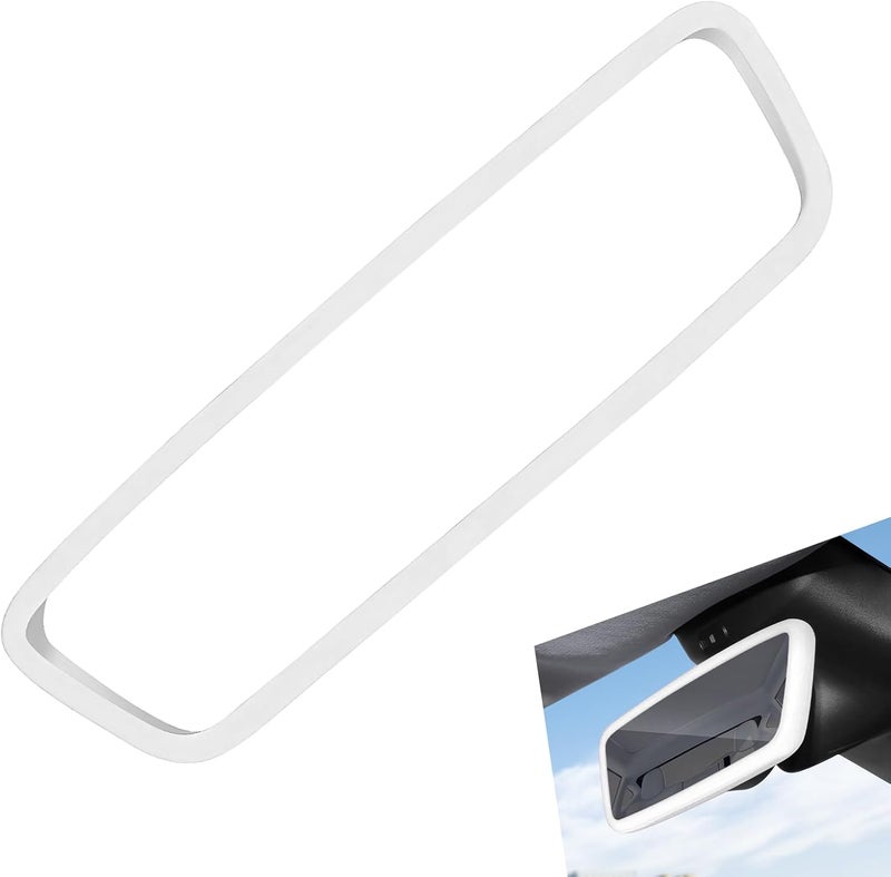 MLY Car Rear View Mirror Protector Frame, Silicone Auto Rearview Edge Protection Cover, Compatible with Model 3 and Y, Rear View Trim Frame Decor, Car Interior Accessories (White) - Image 1